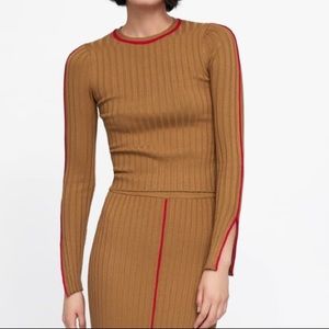 Zara ribbed top contrast piping